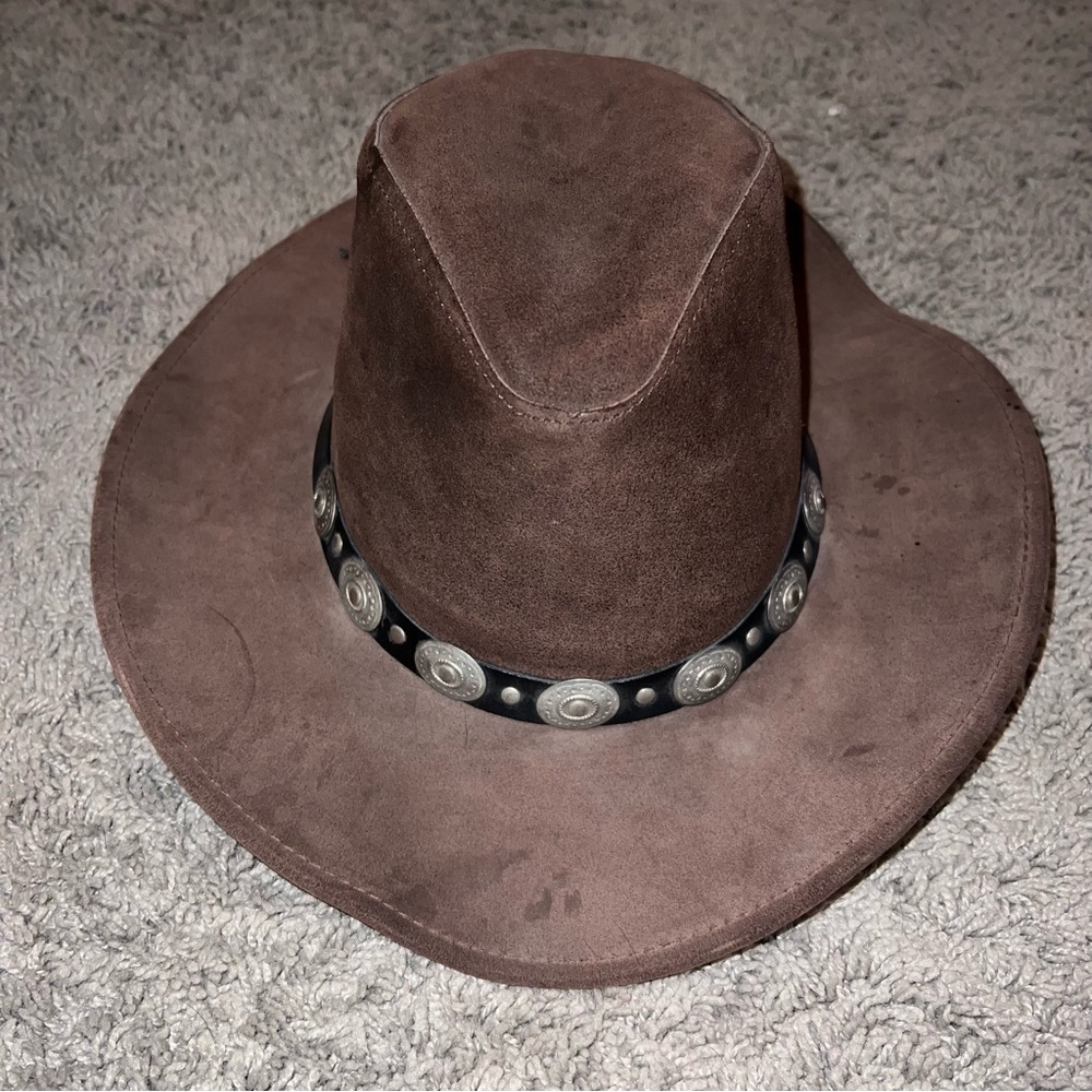 Henschel Hat Brown Full Grain Leather Small Walker Conchos Cowboy Western USA